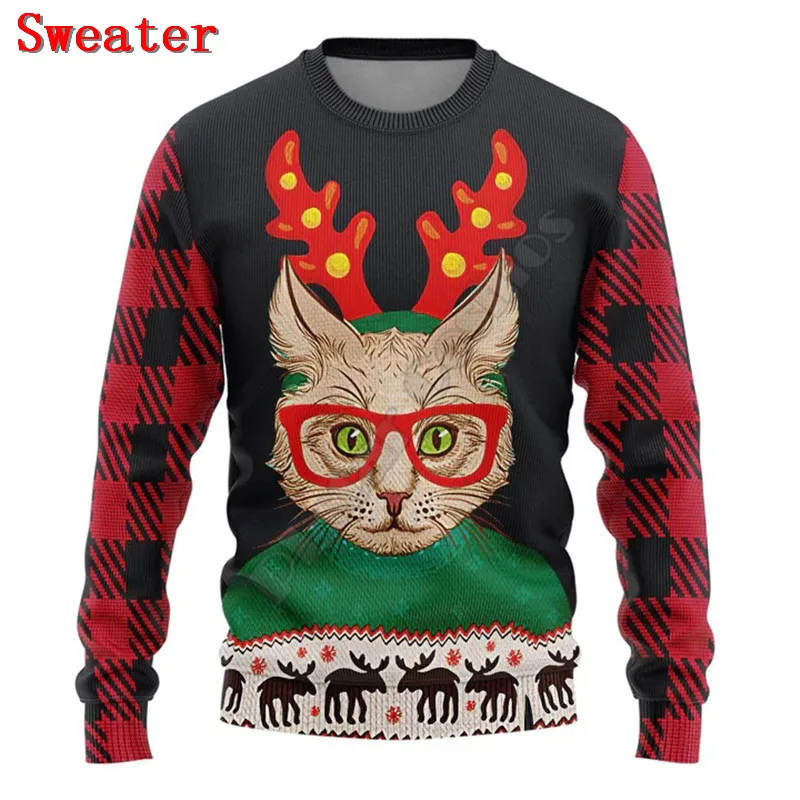 Christmas Cat 3D All Over Printed Hoodies Streetwear Women For Men Sweater/Sweatshirt/Zipper Hoodies