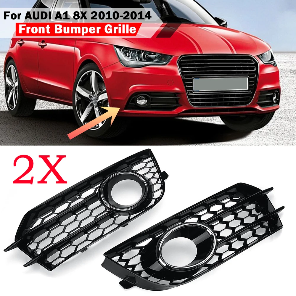 

2x Car Front Bumper Fog Light Grille HONEYCOMB HEX Fog Lamp Cover For Audi A1 8X 2010-2014 X0807681A 8X0807682A Car Accessories