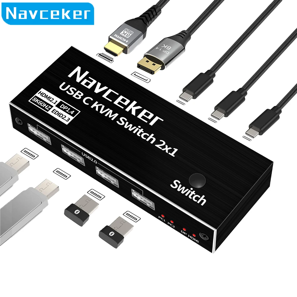 Navceker-Commutateur KVM Thunderbolt 4 USB C, 4K 144Hz, USB 8K