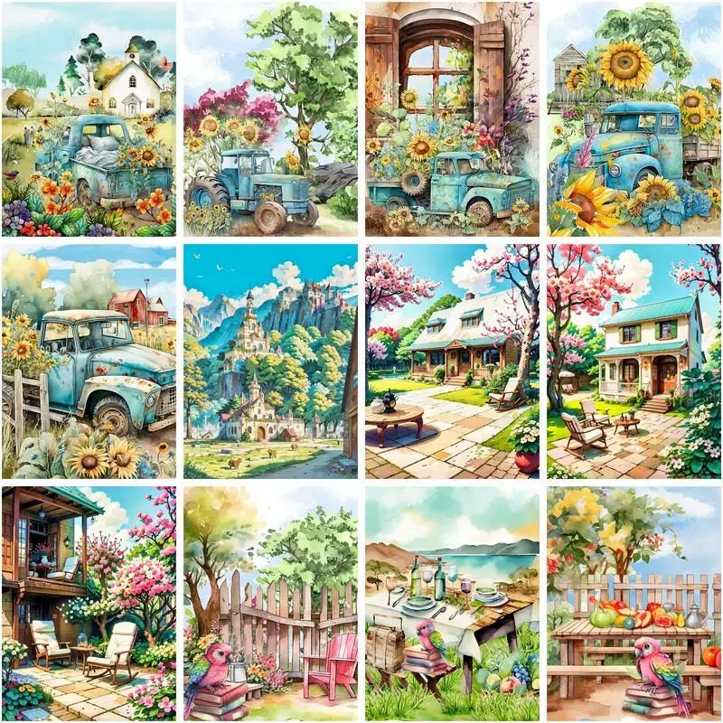 CHENISTORY-Coloring-By-Numbers-Garden-Landscape-Drawing-On-Canvas ...