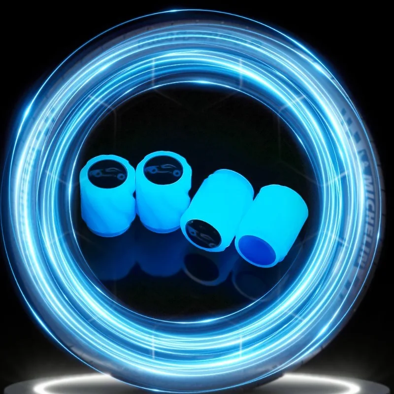 4pcs 빛나는 밸브 모자 자동차 형광 타이어 밸브 모자 자동차 로고와 함께 빛나는 자동차 오토바이 자전거 바퀴 플러그 타이어 허브 커버 장식