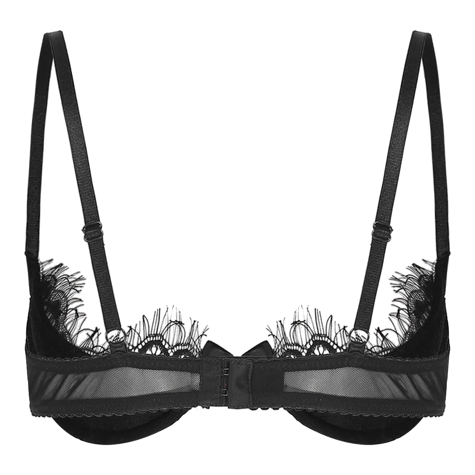 Womens1/4 Cup Lace Bra Push Up Underwired Shelf Bra See Through Unlined