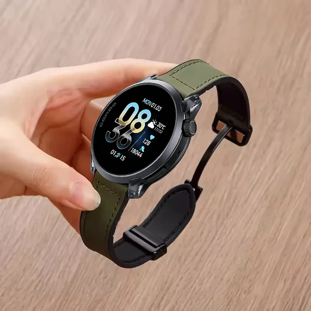 Dual-Tone Silicone and Leather Adjustable Watch Strap, 22mm/20mm