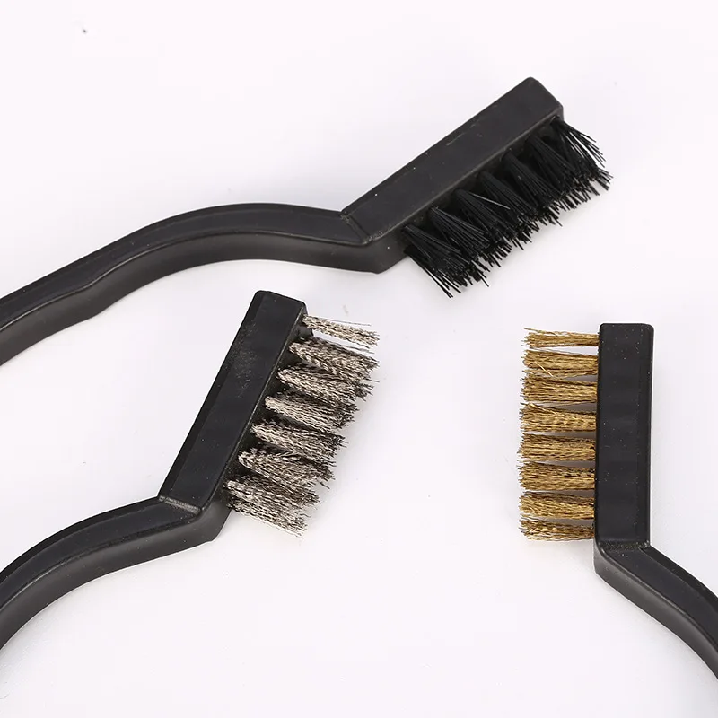 Three-piece car engine cleaning brush set Three-piece steel wire brush set Wheel hub car detail brush nylon brush