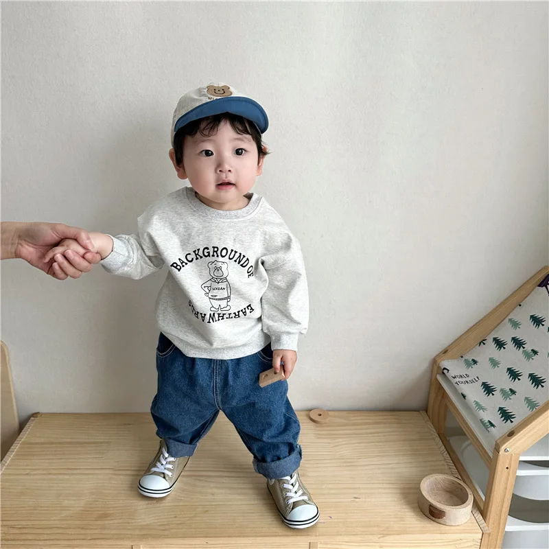 

4807B Children's Clothes Boy's Sweater Or Jeans 2023 Spring Autumn New Cartoon Bear Girl's Sweater Soft Cowboy Pants