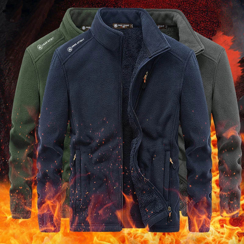 Fleece Jacket Men Spring Winter Warm Jackets Coats Solid Color Casual Fashion Fleece Outdoor Male Outerwear
