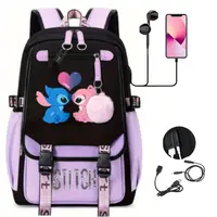 Disney Lovely Stitch Backpacks USB Patchwork Lightweight Laptop Teens School Bags Women Girls Capacity Cartoon Travel Mochilas 3
