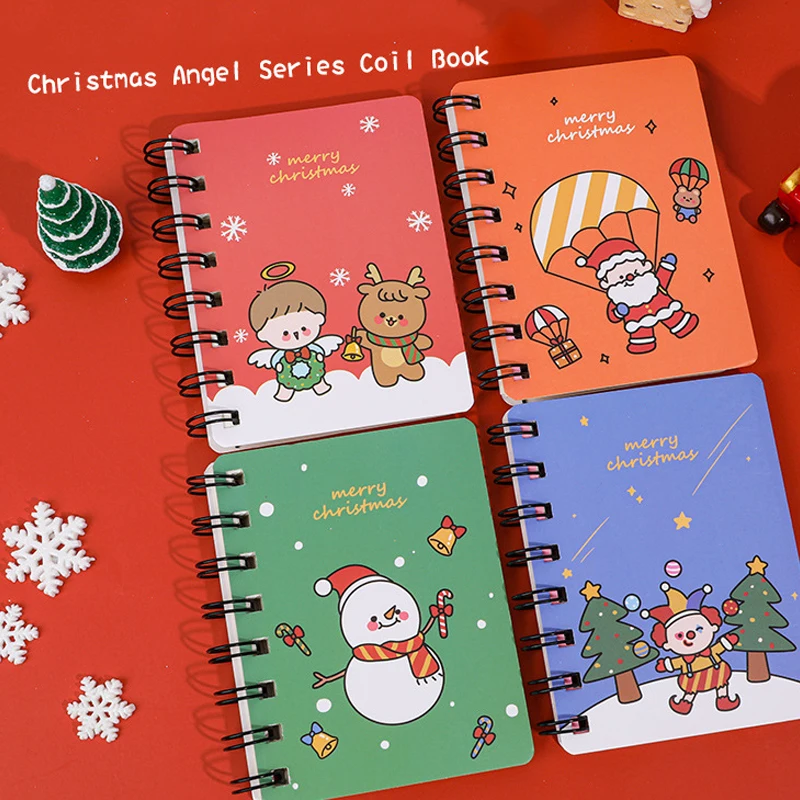 Cute Cartoon Christmas Coil Notebook Kawaii Santa Claus Elk Snowman Portable Notepad Book School Office Supplies Kids Stationery cartoon cute bear head portrait memo pad 50 sheets mini notepad school supplies stationery kawaii creative office message paper