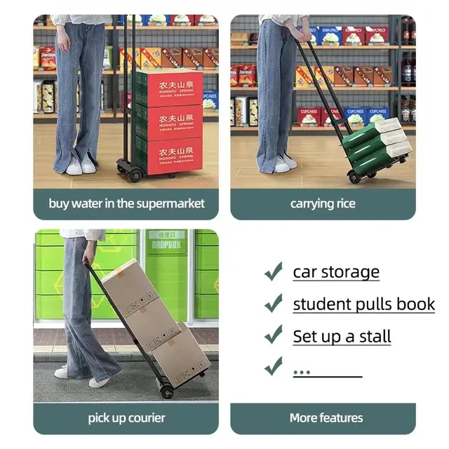Összecsukható Kézi Teherautó Nagy Teherbírású Poggyászkocsi Segédprogram Dolly Platformkocsi 2 Kerékkel 1 Elasztikus Kötelek Az Utazás Mozgó Vásárláshoz - Image 2