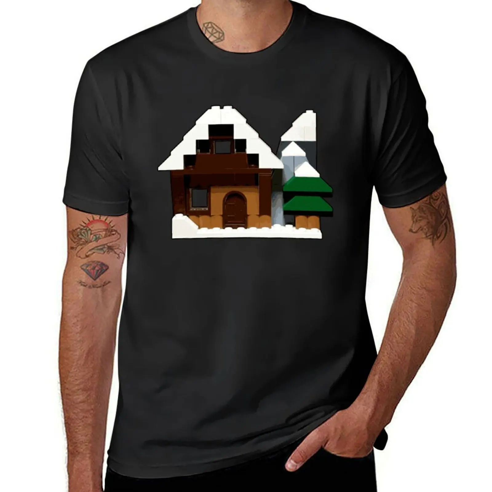

Brick Creations - Winter Cabin T-Shirt animal prinfor boys kawaii clothes aesthetic clothes vintage mens t shirt