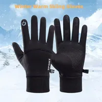 Black Winter Warm Full Fingers Waterproof Cycling Outdoor Sports Running Motorcycle Ski Touch Screen Fleece Gloves 1