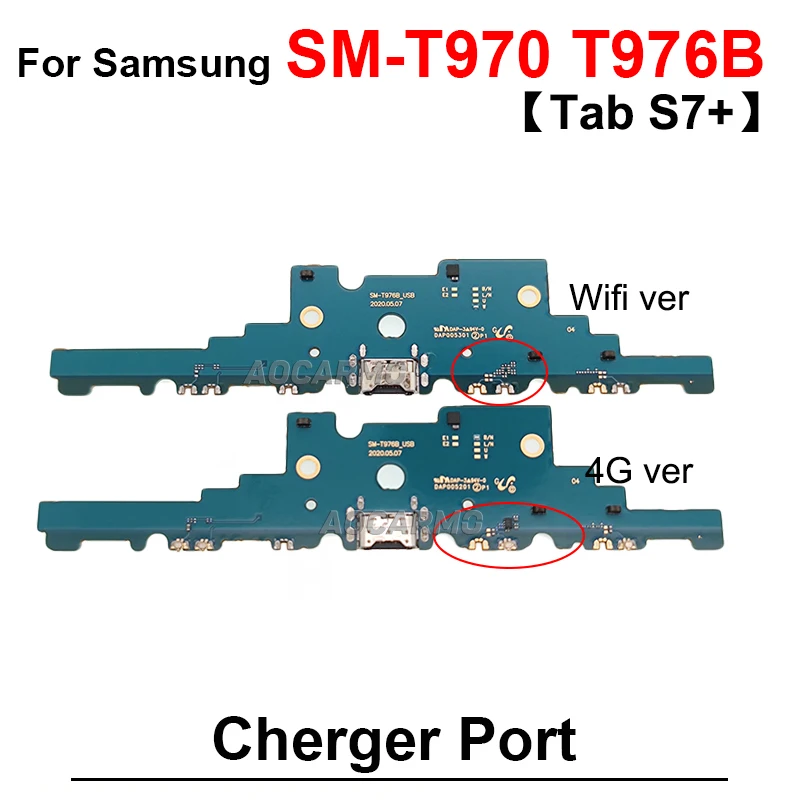 USB 충전 포트 충전기 도크 플렉스 케이블 수리 부품, 삼성 갤럭시 탭 S7 + S7 플러스 SM-T976B T970 T976 4G 와이파이 버전