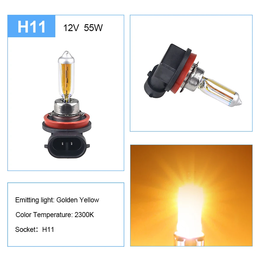 ADPOW H7 H8 H11 H15 100W 12V 6000K Fog Lights Halogen Bulb Car Golden Yellow Headlight Lamp Car Driving Light Car Styling