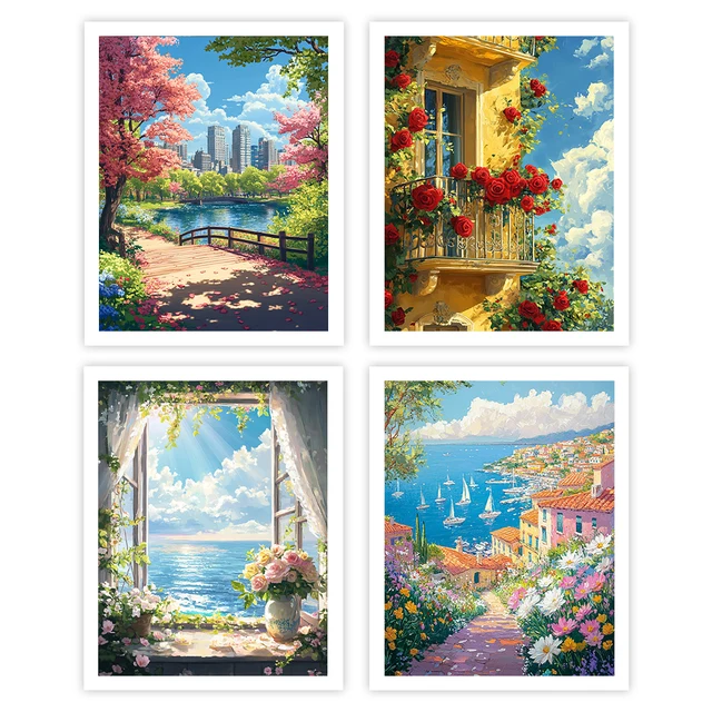 Gatyztoire peinture par numéros adultes nouveau paysage de fleurs encadré à l'huile mur Art moderne Kit de peinture coloriage par numéros Art fournitures Kit 1