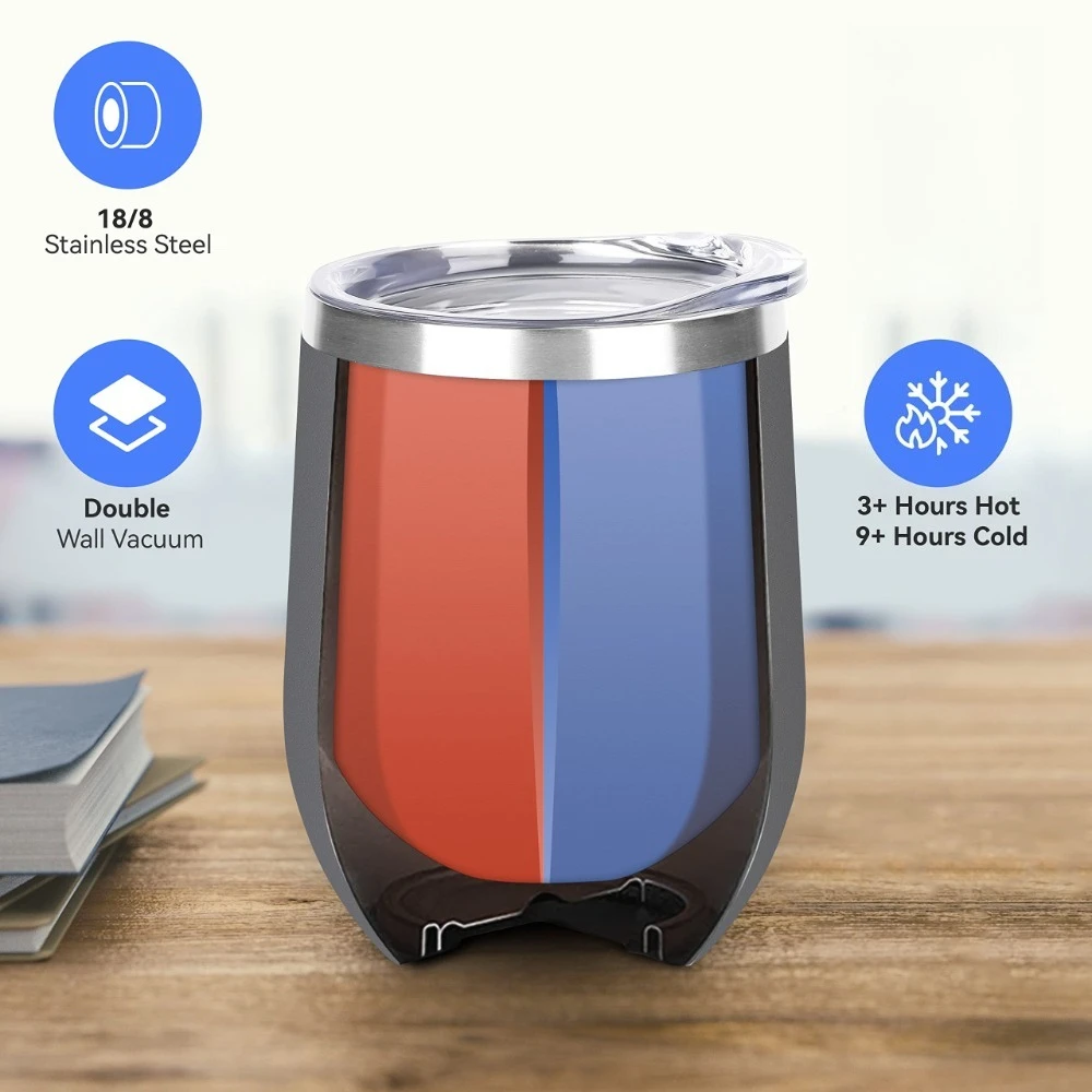 Stainless Steel Cup 12oz/360ml Stainless Steel Wine Glass with Lid Double Layer Insulated Leak-proof BPA Free Suitable for Coffee