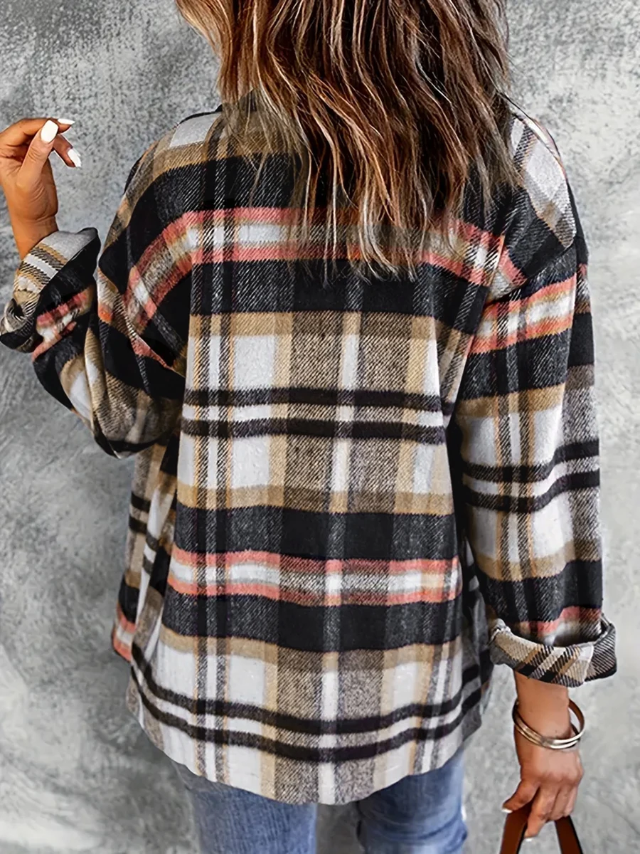 Chemisier-veste vintage à carreaux pour femme, à manches longues, boutonné, décontracté, pour l'automne et l'hiver, coupe oversize