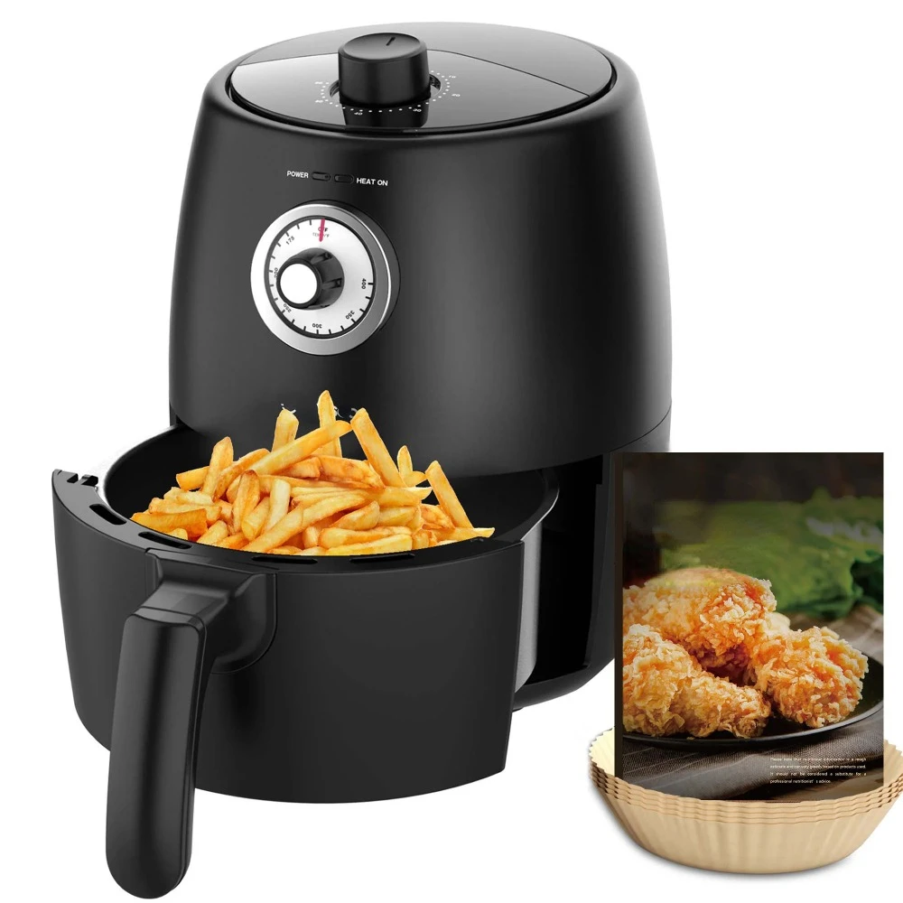 

2 Quart Small Air Fryer with 50pcs Air Fryer Paper Liners, 1200W, New, Black, Nonstick Basket , 100 Recipes