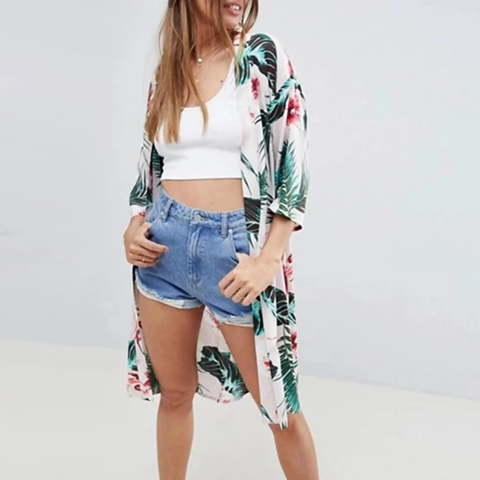 

Women's Chiffon Digital Printing Medium Sleeve Cardigan Coat Fashion Shirts Tops Tunics Ethnic Geometric Art 3d Digital Print