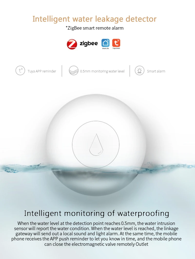 Alarme Sensor de Inundação, Smart Life APP,