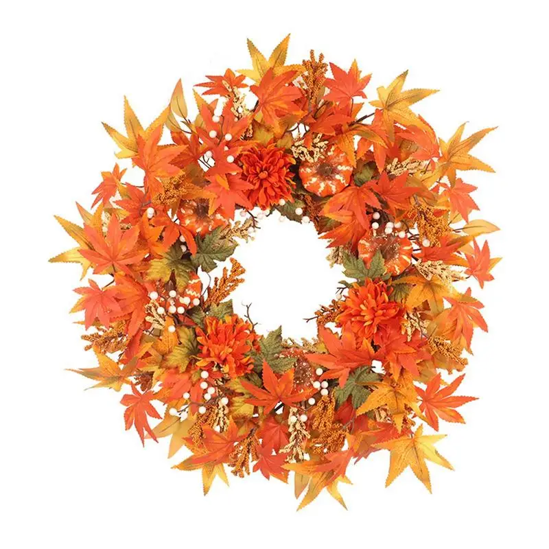 

Artificial Fall Wreath Artificial Thanksgiving Wreath With Pumpkins Decorations Rustic Pumpkin Front Door Wreath For Autumn