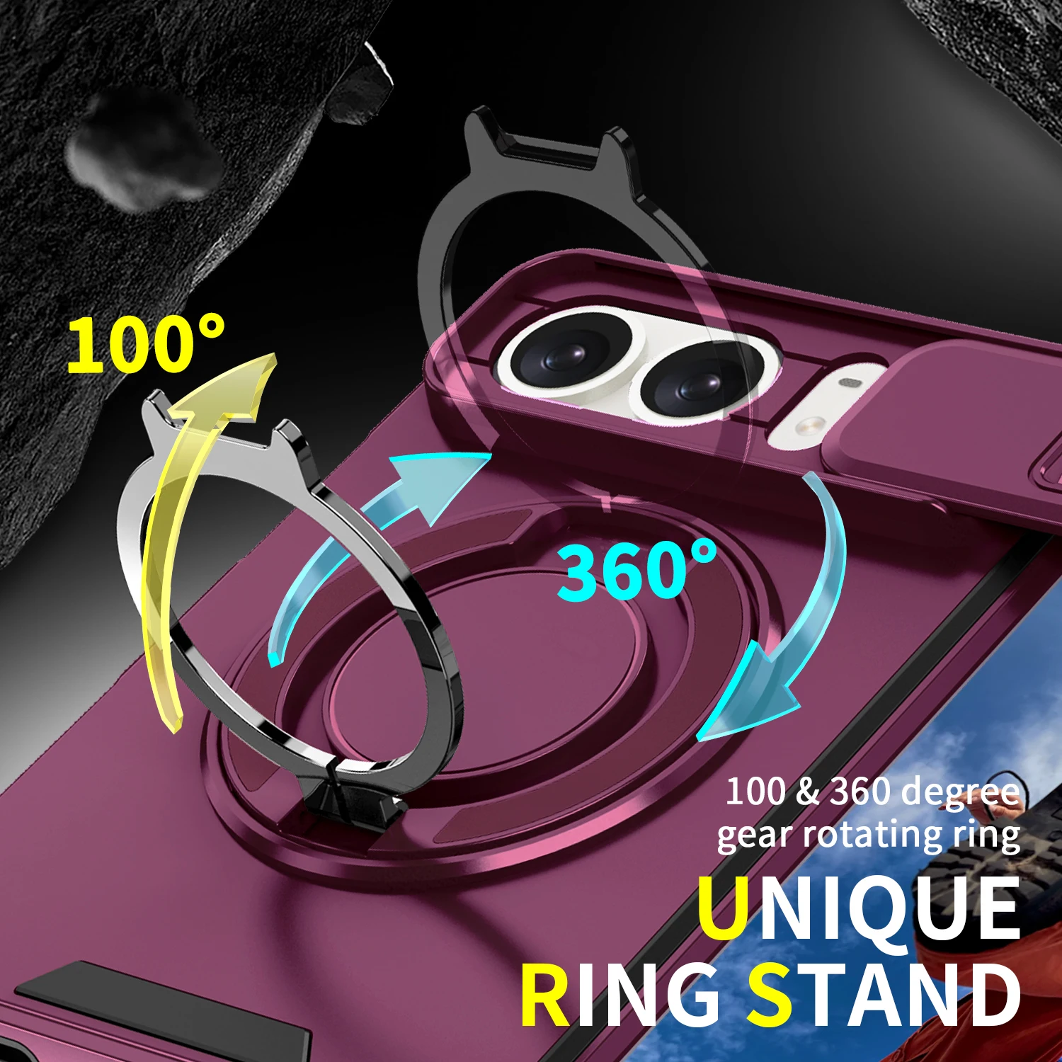 Elegant Solid Color Stand Matte Fold Magnetic Phone Case with Lens Protection - Shockproof and Durable Cover