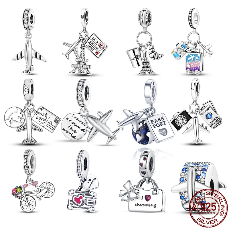 

Fit Pandora 925 Original Bracelet 100% S925 Sterling Silver Plane Travel Charm For Women Jewelry DIY Beads Original New Items