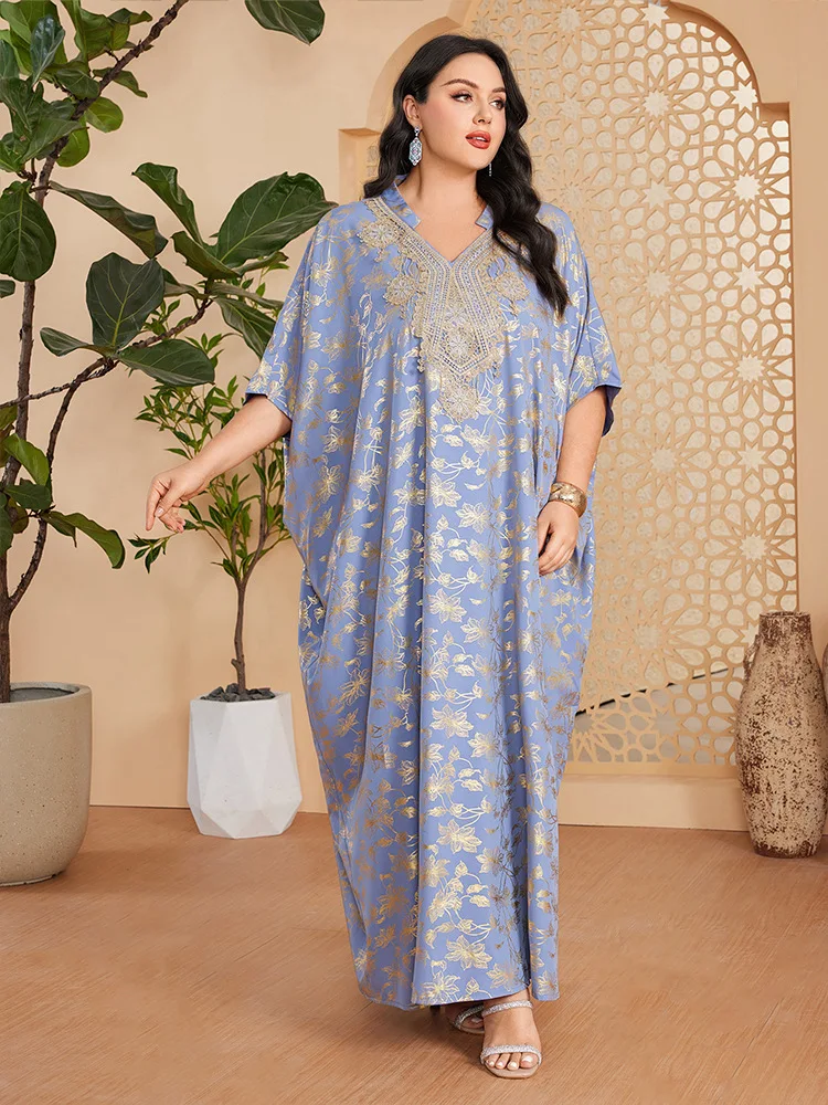 

Plus Size 4XL Embroidery Print Kaftan Women Muslim Maxi Dress Dubai Abaya Turkey Caftan Marocain Gown Eid Djellaba Vestidos Arab