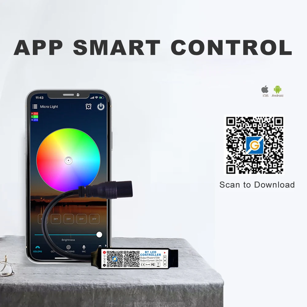وحدة تحكم RGB صغيرة بلوتوث USB تيار مستمر 5 فولت 1...