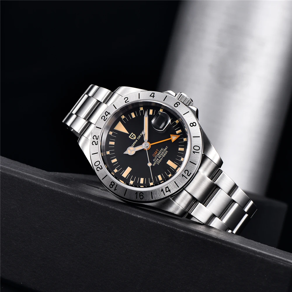 New PAGANI DESIGN Men Automatic Mechanical Watch Classic Retro GMT Watch Stainless Steel 200m Waterproof Clock Reloj Hombre