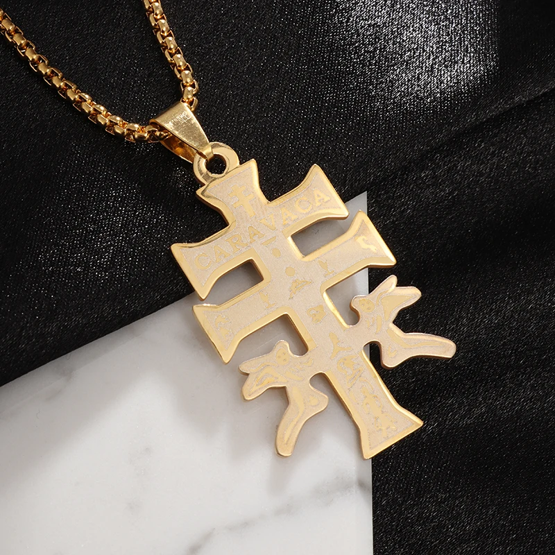 

Stainless Steel Jewelry Catholic Caravaca Cross Pendant Necklace Unique Charm Punk Amulet Chain Necklace for Men and Women