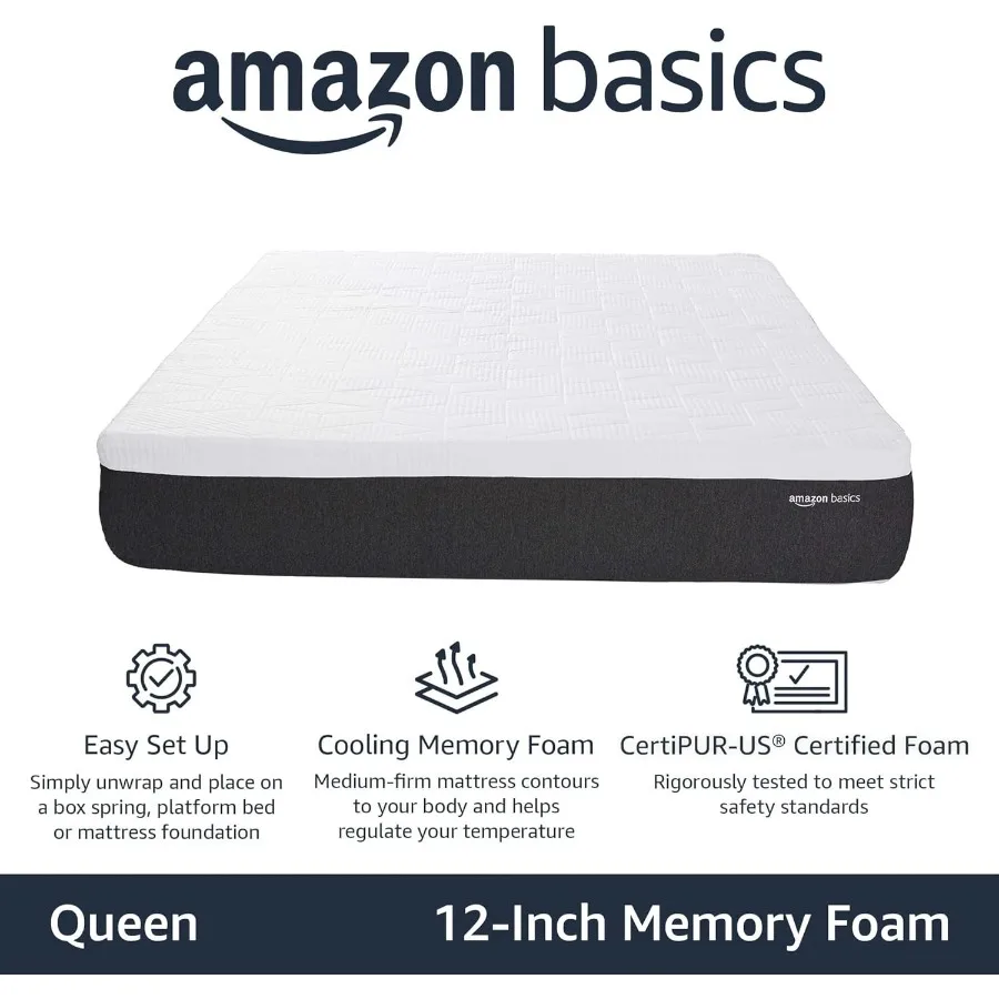 Gel Memory Foam Mattress Firm Cooling Queen Size Mattress CertiPURUS Certified Foam 80 x 60 x 12 inches White Dark Gray