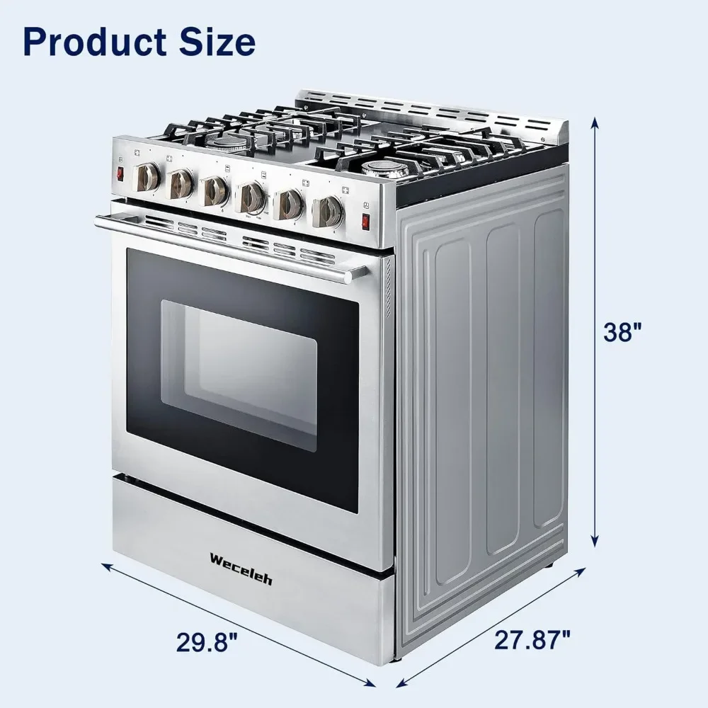 Freestanding Gas Range Stove 30 inch Gas Cooktop Stove 5.56 cu.ft. Large Convection Oven,4 Burners 42000BTU Heavy Duty 3