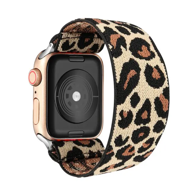 Elastic Scrunchie Strap Band for Apple Watch 7 5 6 4 8mm 40mm 42mm 44mm Women Bracelet for iwatch series 7 6 se 5 4 45mm 41mm light leopard