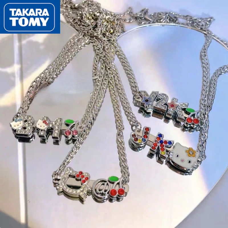 

TAKARA TOMY Hello Kitty 2022 Новое Женское Ожерелье Y2K с алмазной надписью Вишневое повседневное подходящее ожерелье для девушки милое крутое ожерелье аксессуары