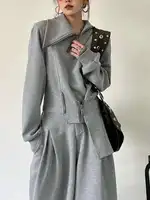 BJTZ Casual Irregular Sportswear Women's Trendy Stand Collar Zipper Design Hooded High Waist Wide Leg Pants (Sold separately) - Image 5