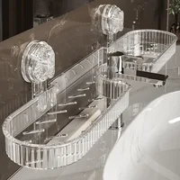 Bathroom Shelf Suction Cup Wall Mount Shower Shelf Over Faucet Sink Rack Shampoo Holder No Drill Drain Basket Bathroom Organizer 1