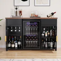 Large Coffee Bar Cabinet with Mini Fridge Wine Storage Buffet Sideboard Table for Home Fluted Design Kitchen Storage Organizer 4