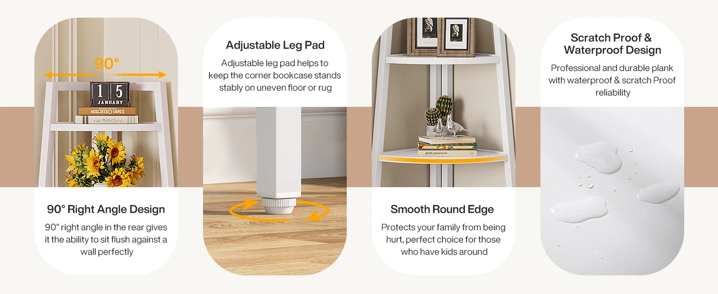 5 Tier Corner Bookshelf and Bookcase, 70 inch Tall Corner Shelves Standing Unit Indoor Plant Stand for Living Room (White)