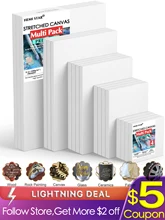  4 Pieces/set Stretched Canvases for Painting Primed White 100% Cotton Artist Blank Canvas Boards for Painting 8 oz Gesso-Primed 