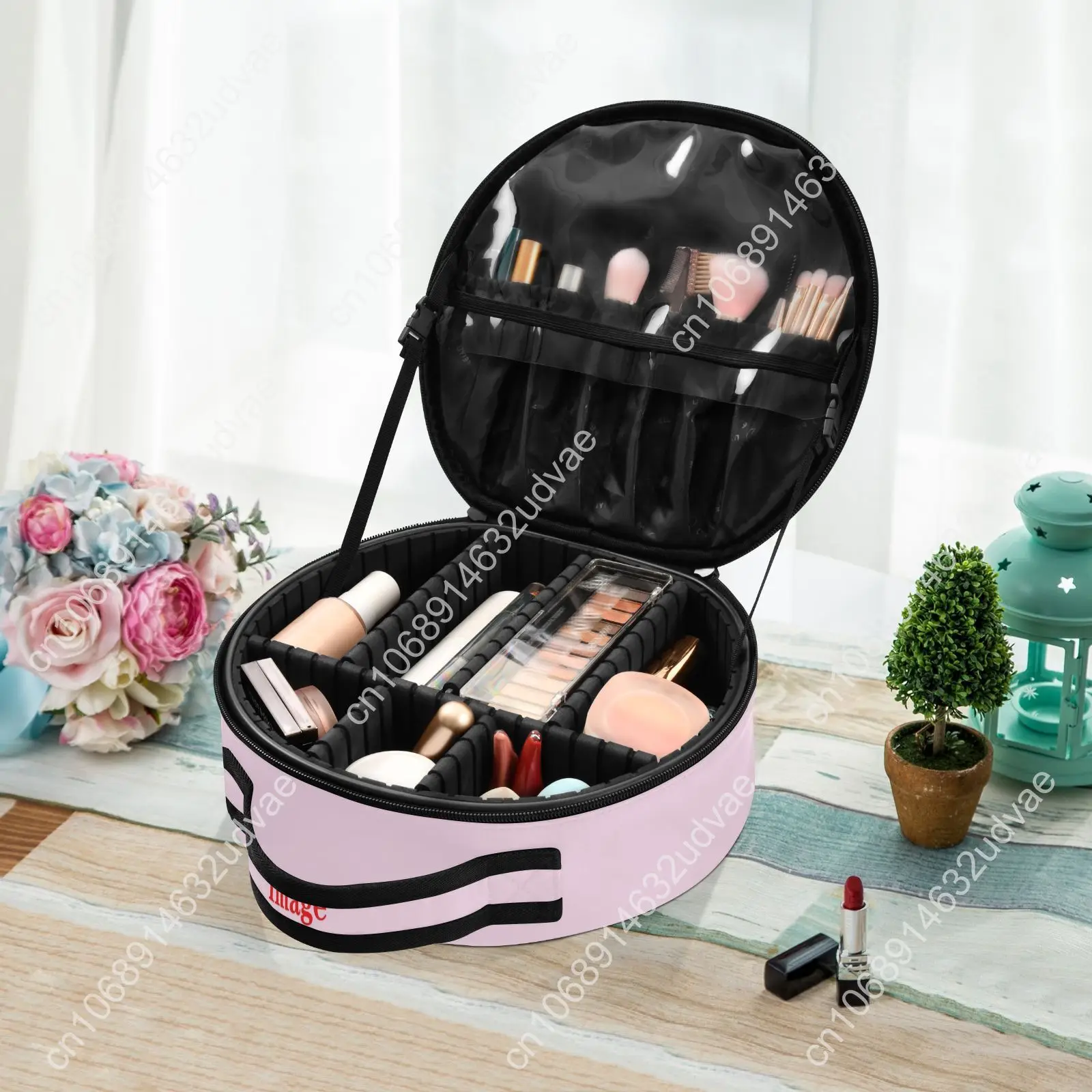 Round Hard Partition Cosmetic Bag Organizer Women Travel Make Up Customized Pattern Cosmetics Suitcases Makeup Toiletry Bag New