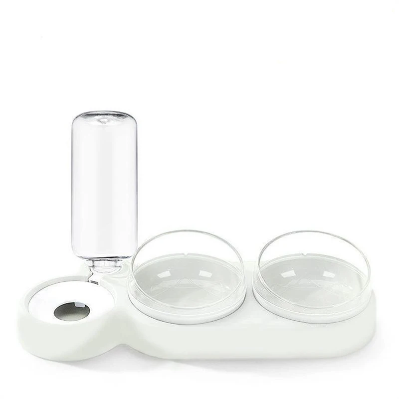 Anti-Tip Double Cat Bowl with Drinking Fountain - Large Diameter, Durable PP+PC Material
