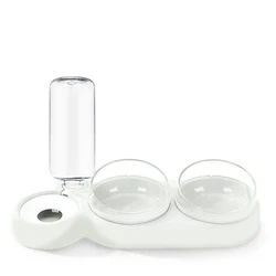 Anti-Tip Double Cat Bowl with Drinking Fountain - Large Diameter, Durable PP+PC Material (WHITE)