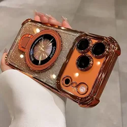 Glitter Ring Holder with Gradient Bumper and Camera Protection - iPhone 15 Plus (OrangeSF)