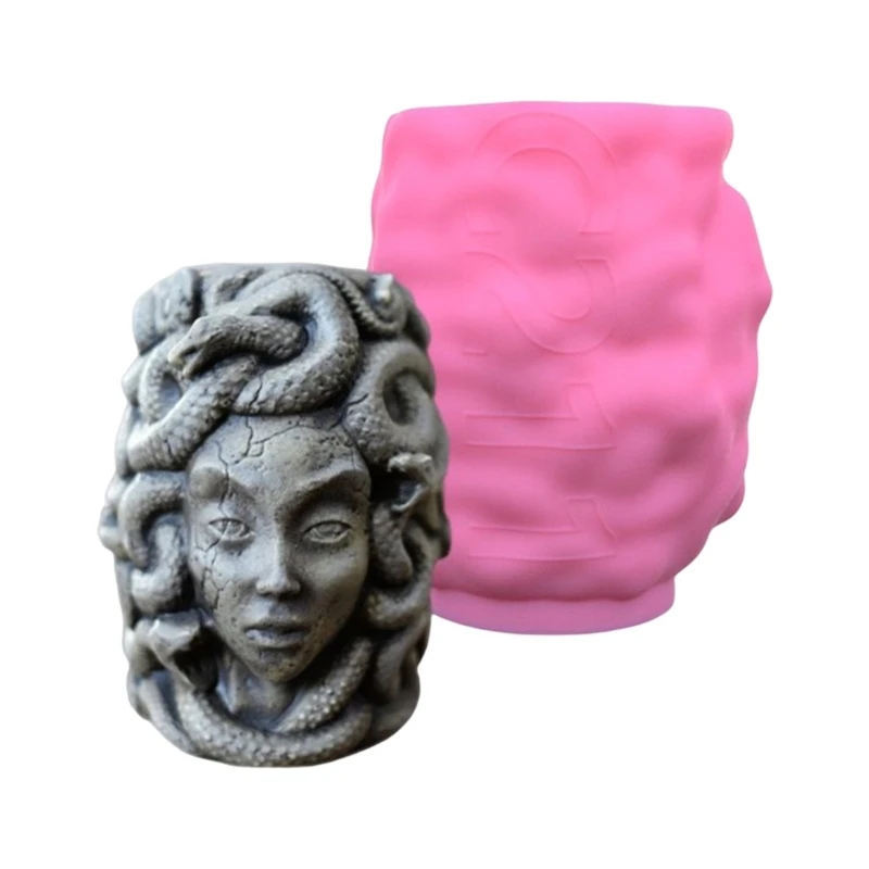 

N0HB Pot Silicone Mold Snake Girl-Head Planter Vase Mold Pen Holder Mold for Resin Epoxy Casting Concrete Mold Home Decor