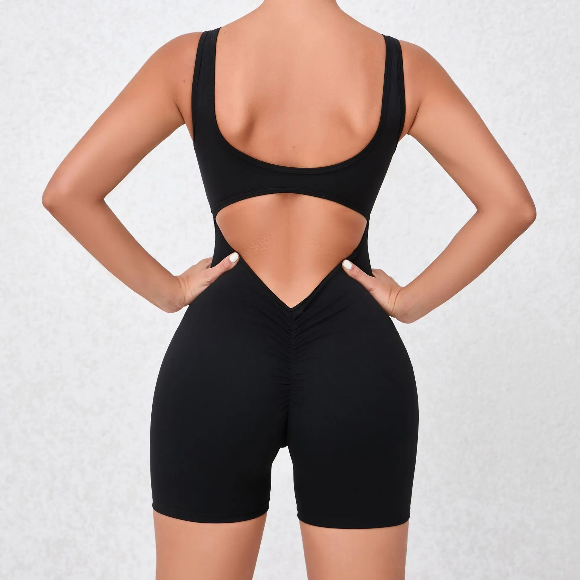 Gym Female Short Jumpsuit Yoga Fitness Overalls Sexy Bodysuit One Pieces Workout Clothes for Women Backless Sportswear Blue Body