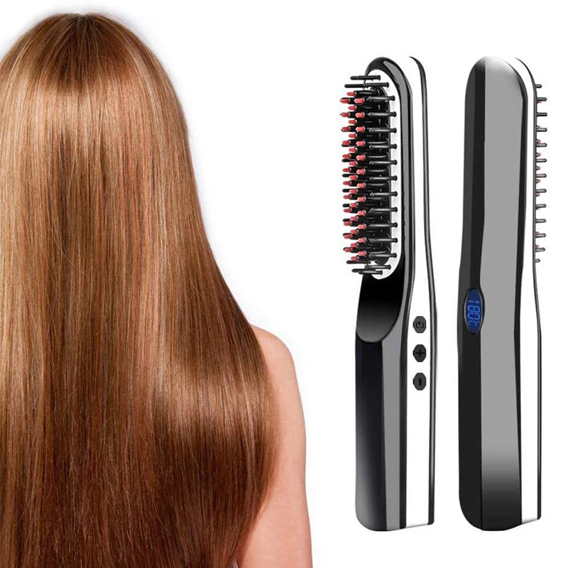 Heating Comb Usb Wireless Hair Straightener Comb And Curling Dual-Purpose Ceramic Hair Straightener Convenient Travel