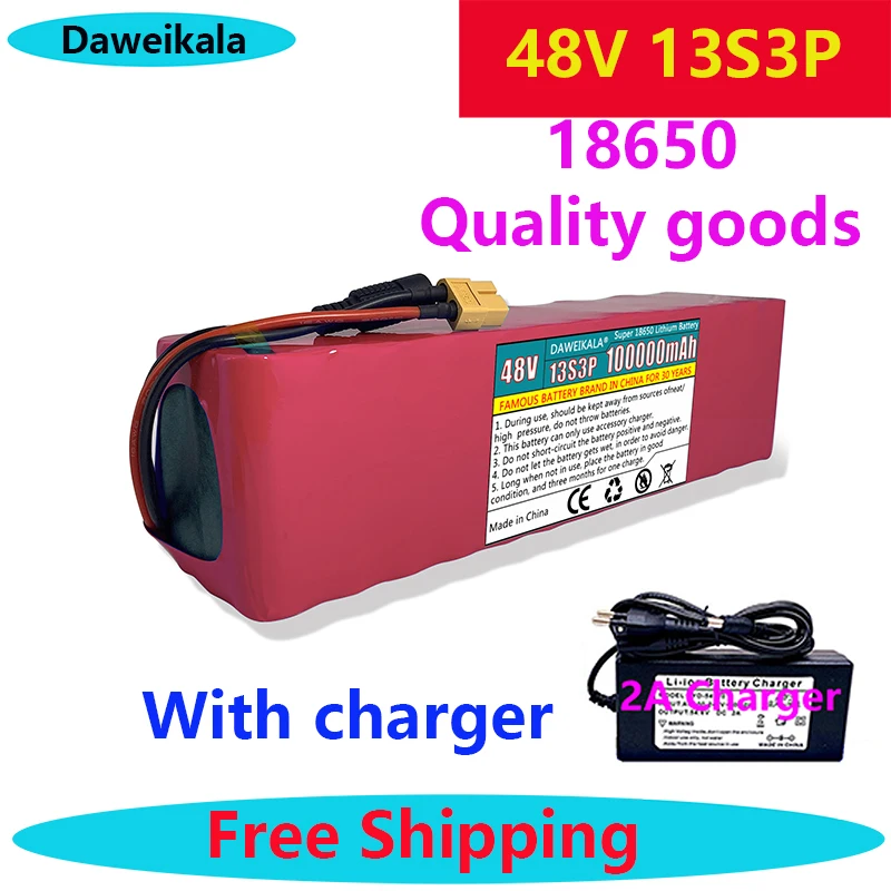 

New 48V 10Ah 1000w 13S3P XT60 48V Lithium-ion Battery Pack 100000mah for 54.6v E-bike Electric Bicycle Scooter with BMS+charger