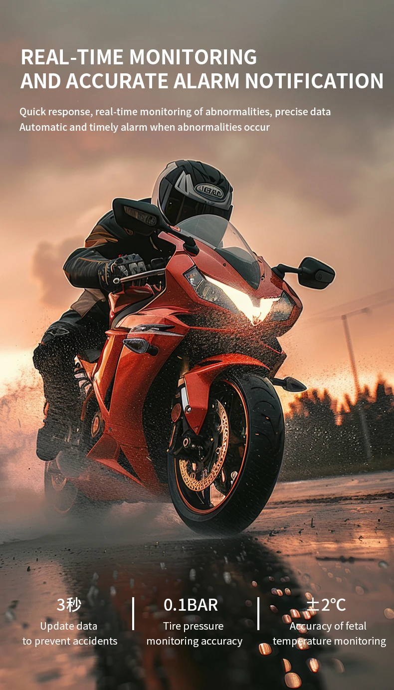 Wireless Motorcycle TPMS With 2 External Sensors Motorbike Tire Pressure Monitor