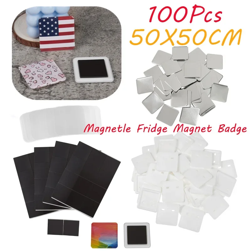 100Pcs Set Square Strong Magnetic Fridge Magnet Badge Machine Consumables 50*50mm Fridge Magnet Button Parts DIY Decorative