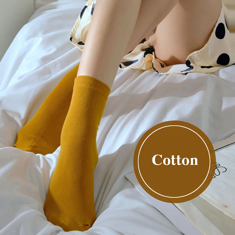 

Fashion Women Cotton Short Socks Middle Tube Students Girls Stocking Solid
